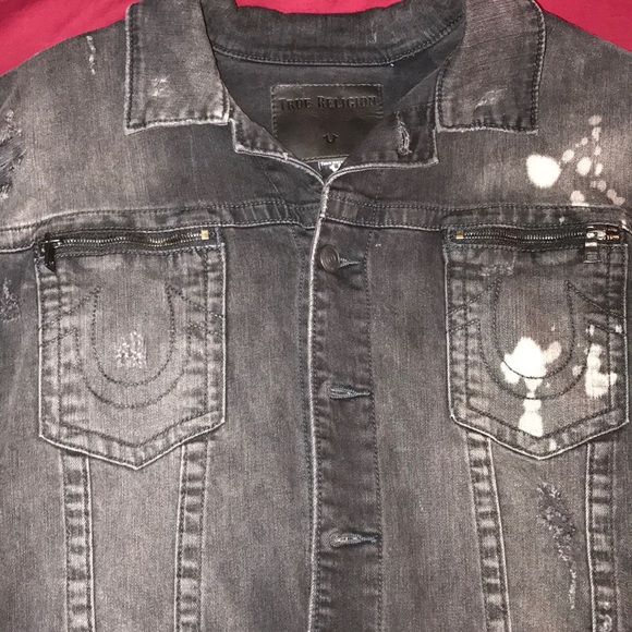 Ripped bleach washed TRUE RELIGION jean jacket - Picture 2 of 5